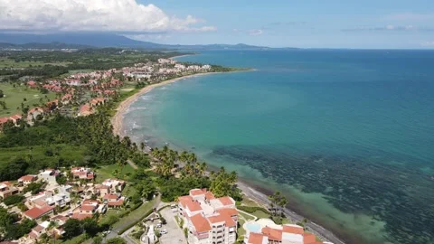 Flying over Palmas del Mar Puerto Rico 4K Aerial Drone Shot Stock Footage 150463189