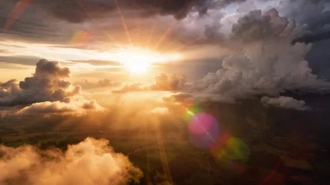 Flying over a panoramic sunset timelapse cloudscape Stock Footage 336192419