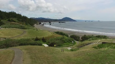 Flying over a park and beach on the oregon coast |aerial view Stock Footage 53301273