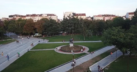Flying over park with monument Stock Footage 95393239