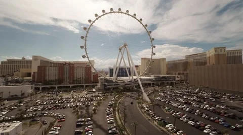 Flying over the parking to the background of High Roller. Las Vegas. Nevada. Stock Footage 52581174