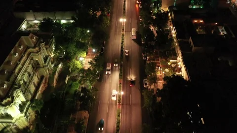 Flying over Paseo de Montejo at night 動画素材 97070934