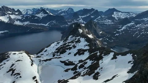 Flying over the peaks of Norway Stock Footage 273890888