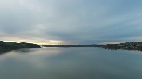 Flying over the pier at dusk Stock Footage 63496973