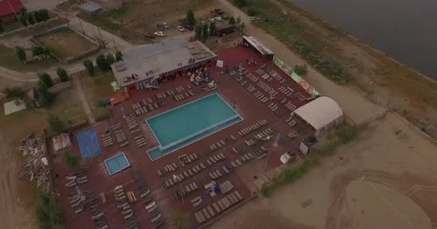 Flying over the pool Stock Footage 56322695