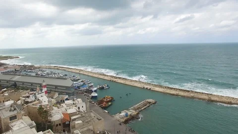 Flying over the port of Jaffa. Tel Aviv. DJI-0122-02 Video stock 104502016