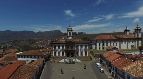 Flying Over Praca Tiradentes Square, Ouro Preto, Minas Gerais Brazil Stock Footage 55869404