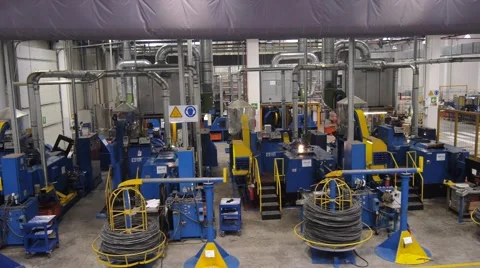 Flying over the production line in modern factory. Stock Footage 46750191