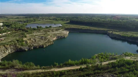 Flying Over Quarry Lake Stock Footage 58801027