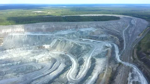 Flying over a quarry for mining. View from above Stock Footage 135578406
