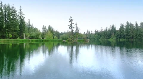 Flying over the quiet lake Stock Footage 65298067
