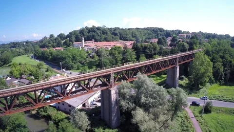 Flying over railroad bridge, Italy Stock-Footage 71465853