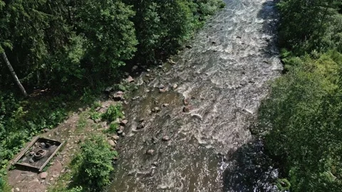 Flying over Rapids with a Drone on a Sunny Day Stock Footage 201605507