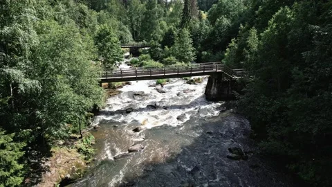 Flying over Rapids with a Drone on a Sunny Day Stock Footage 201605616