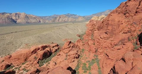 Flying up over Red Rock Canyon National Park, Nevada Stock Footage 73528652