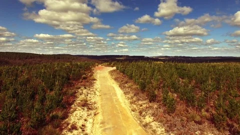 Flying over a remote dirt road Stock Footage 81659589