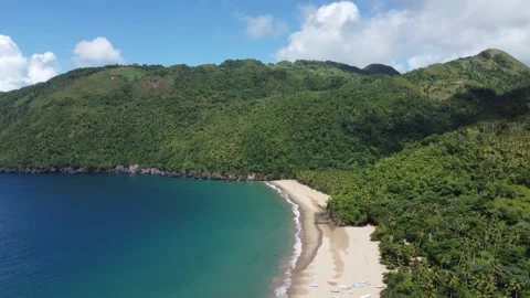 Flying over remote El Valle beach on the Samaná peninsula in the Dominican Stock-Footage 259406078