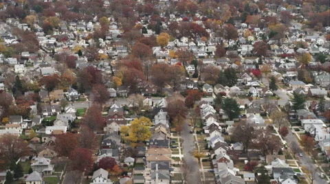 Flying over residential area in Hempstead, New York. Shot in November 2011. Stock Footage 59172628