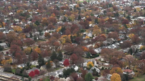 Flying over residential area near Hempstead, New York. Shot in November 2011. Stock Footage 59172682