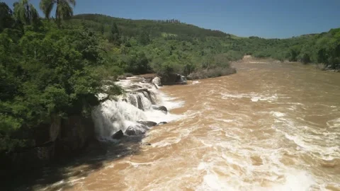 Flying over a river amid waterfalls and beautiful nature.Salto Saudades. Stock Footage 233219701