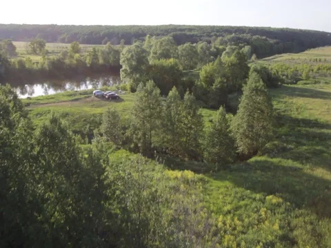 Flying over the river and the field Stock Footage 100192109