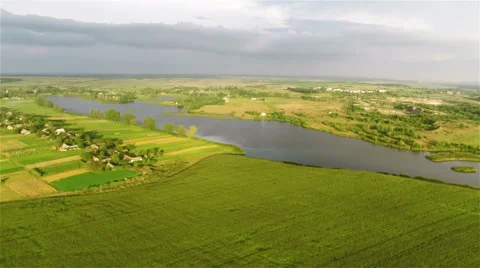 Flying Over River And Fields 스톡 동영상 41070381