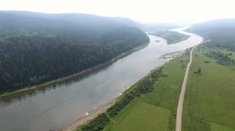 Flying over river and fields Stock-Footage 68276470