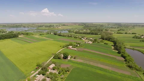 Flying over river and fields Stock Footage 100662605