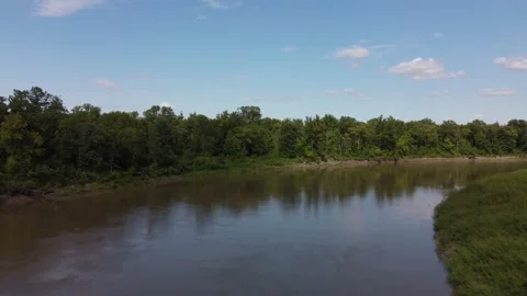 Flying over river and forest at Beaudry provincial park in Manitoba Stock Footage 204964398