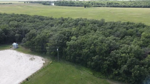 Flying over river and forest and parking lot at Beaudry provincial park Stock Footage 204992556