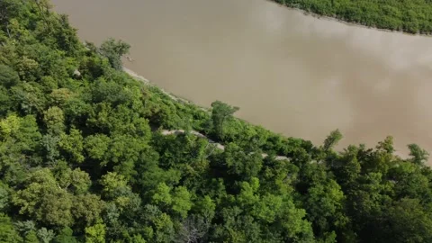 Flying over river and forest at Beaudry provincial park in Manitoba Stock Footage 204992956