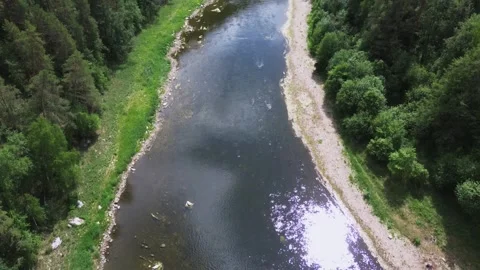 Flying over the river and the forest in the nature Stock Footage 246581030