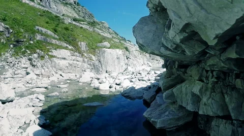 Flying over river canyon landscape. stone rocks background Stock Footage 64536754