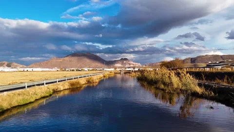 Flying over the river channel Stock Footage 293803186