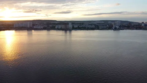 Flying over the river. City view. Stock Footage 130871212