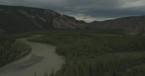 Flying over the river in cloudy weather. Stock Footage 61023936