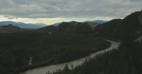 Flying over the river in cloudy weather. Stock Footage 61024771