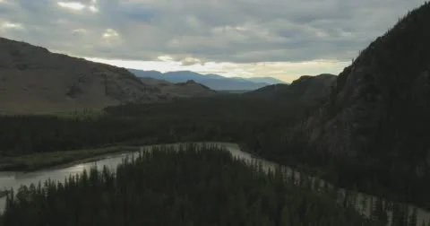 Flying over the river in cloudy weather. Stock Footage 61024805