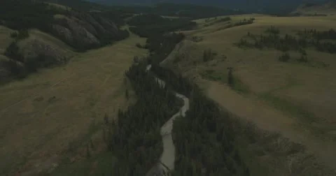 Flying over the river in cloudy weather. Stock Footage 61048259