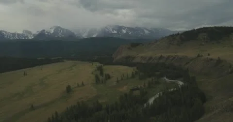 Flying over the river in cloudy weather. Stock Footage 61048633