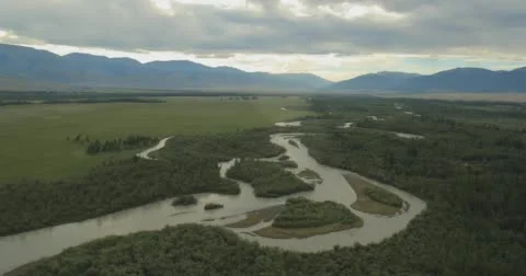 Flying over the river in cloudy weather. Stock Footage 61049171