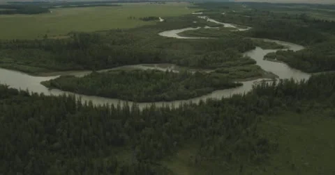 Flying over the river in cloudy weather. Stock Footage 61049317