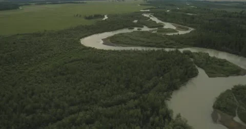 Flying over the river in cloudy weather. Stock Footage 61049322