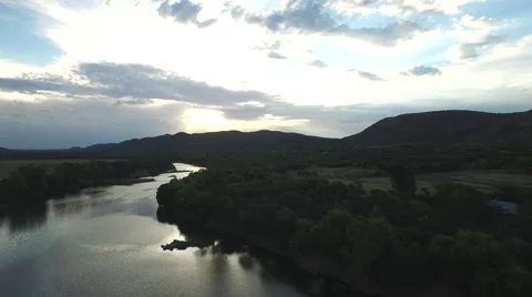 Flying Over River During Sunset Video stock 65076223