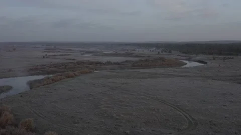 Flying over the river, forest, field. Shooting 4K. 10 Bit (DLog-M) Stock Footage 150804927