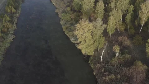 Flying over the river, forest, field. Shooting 4K. 10 Bit (DLog-M) Stock Footage 150806692