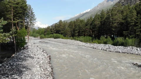 . Flying over the River. Forest Valley 4k Stock Footage 130888968
