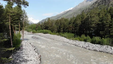 Flying over the River. Forest Valley 4k Stock Footage 130889058
