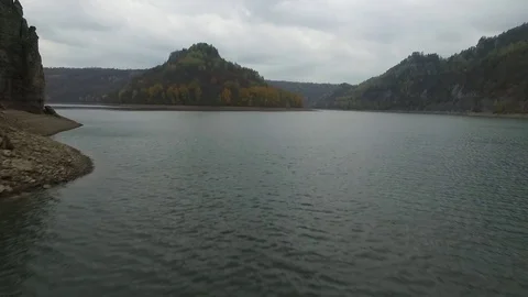 Flying over the River in the Gorge Stock Footage 76228980