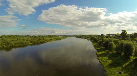 Flying over the river. on the horizon Stock Footage 63456732